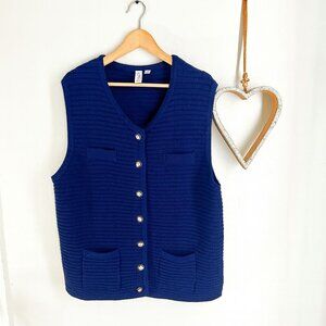 Joie Womens Plus Size 1X Sleeveless Knitted Waistcoat Vest Top Navy Blue